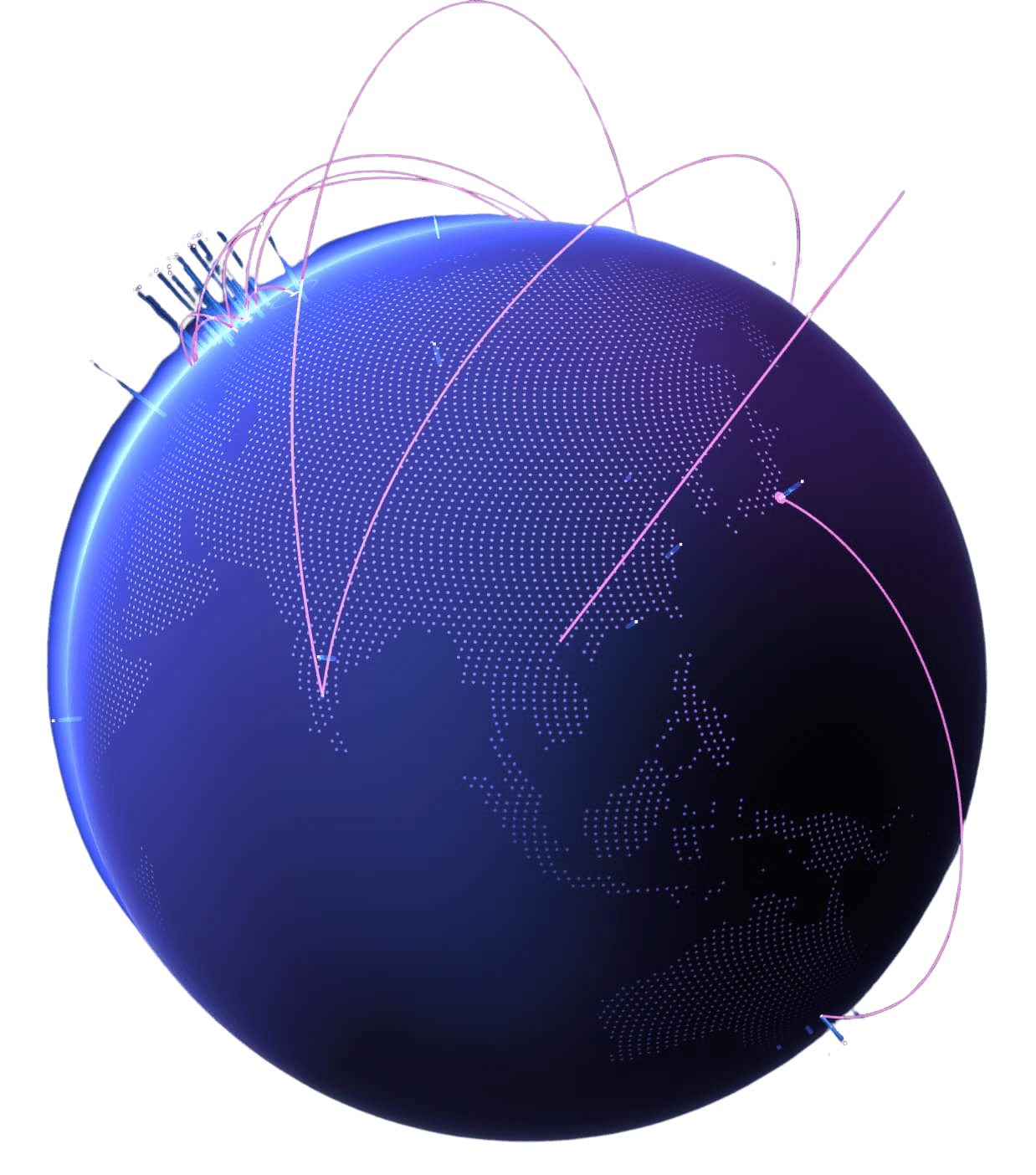 Planet earth with visualization of GitHub activity crossing the globe